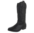 Ital-Design Elegante Damen-Stiefel mit Kunstvollem Design und Komfort Westernstiefel (90482545) Blockabsatz Flache Stiefel in Schwarz