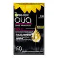 Garnier Olia Dauerhafte Haarfarbe 1.10 Blauschwarz, ohne Ammoniak, permanente Coloration, bis zu 100% Grauabdeckung, langanhaltende Farbe bis zu 8 Wochen, intensiver Glanz & Pflege, 1Stk.