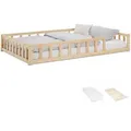 Homestyle4u Kinderbett Natur mit Rausfallschutz 120x200 cm Bodenbett Lattenrost Matratze 3027