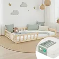 Homestyle4u Kinderbett 120x200 mit Rausfallschutz Natur Bodenbett Montessori Bett mit Lattenrost Matratze mit ® Standard 100 - Naturbelassen