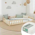 Homestyle4u Bodenbett 120x200 Natur Montessori Kinder Holzbett Kinderbett mit Rausfallschutz Matratze Lattenrost