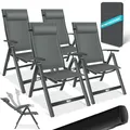 KESSER® Gartenstuhl Hochlehner mit Armlehnen 4er Set Aluminium Klappstuhl mit Kopfkissen & Abdeckung Campingstuhl 7-Fach Verstellbar Rückenlehne Atmungsaktiv Wetterfest Klappbar Anti-Rutsch, Anthrazit