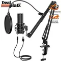 USB Podcast Mikrofon Kit mit Arm, 200 cm Kabel für PS4/5, Twitch