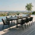 Gartenmöbel Set SUNNY mit ausziehbarem Esstisch und 8 Stühlen, Esstisch Gestell aus Alu in schwarz, Seilbespannung der Stühle in grau, Essgruppe inkl. Sitzkissen, Terassenmöbel