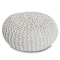 Amago home Strickhocker Pouf Ø45 o. 55cm Bodenkissen Sitzpouf XXL Baumwolle nachhaltig Größe ø 45 cm, Farbe weiß