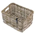 Basil DAX S Rattan Fahrradkorb, Stilvoller rechteckiger Aufbewahrungskorb für Vorderradgepäckträger, Grau, Handgeflochten, 20 l Volumen, Ideal für Damen- und Herrenfahrräder