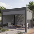 Pergola MCW-L46 mit Seitenwand, Lamellen-Pavillon Rollo, 10cm-Alu-Gestell, sturmfest 3x3m anthrazit