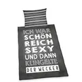 Herding Sprüche Bettwäsche-Set, Kopfkissenbezug 70 x 90 cm, Bettbezug 140 x 200 cm, mit leichtläufigem Reißverschluss, Baumwolle/Renforcé, Grau / Weiß