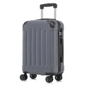 YONSLY Koffer Suitcase M Grau, Trolley Reisekoffer, Rollkoffer Handgepäck, Kabinenkoffer mit 4 Rollen 360°, Hartschalenreisekoffer, Zahlenschloss, Weicher Gummigriff