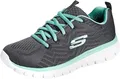 Skechers Damen Graceful Get Connected Sneakers, Charcoal Mesh / Green Trim, 39 EU