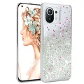 EAZY CASE Hülle kompatibel mit Xiaomi Mi 11 / Mi 11 5G Schutzhülle mit Flüssig-Glitzer, Handyhülle, Schutzhülle, Back Cover mit Glitter Flüssigkeit, TPU/Silikon, Transparent/Durchsichtig, Silber