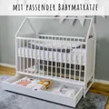 Babybett Beistellbett mit Schublade Hausbett Kinderbett Baby Bett höhenverstellbar und umbaubar, mit Matratze, weiß, 60x120 cm