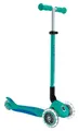 GLOBBER Primo Foldable Plus Lights Roller – Tretroller Kinder ab 3 Jahre - Scooter 120/80 mm - ABEC 5, 3-rädrig mit LED Rollen – höhenverstellbar – türkis-dunkelblau