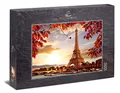 Ulmer Puzzleschmiede - Puzzle „Herbst in Paris“– Klassisches 1000 Teile Puzzle – Puzzlemotiv des Eiffelturm hinter der Seine und herbstlichen Blättern in Paris, Frankreich