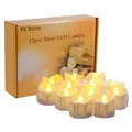 LED Teelichter 12er Set Timer 6 Std Batterie Flackernd Halloween Weihnachten Sil