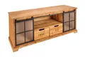 TV Lowboard Rustikal 160cm Schiebetüren Holz Glas Metall 2 Schubladen TV Schrank