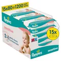 Pampers Sensitive Baby Feuchttücher 1200 Stück Monatsbox 15x80 Parfümfrei