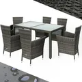 CASARIA® Gartenmöbel Polyrattan 6 Stühle Stapelbar 150x90cm Gartentisch Glas Wetterfest Outdoor Modern Terrasse Sitzgruppe Essgruppe Garnitur Se... - Grau