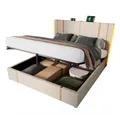 Sweiko Polsterbett mit USB und Typ-C Ladefunktion,LED Beleuchtung (Hydraulisches Stauraumbett mit Bettkasten, Bettgestell mit Lattenrost, Leinenmaterial), Einzelbett 90x200cm,Beige (ohne Matratze)