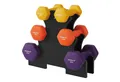 SONGMICS Hantel-Set Kurzhantel Set, 2 x 1 kg, 2 x 1,5 kg, 2 x 2 kg, Krafttraining, Hause, Hexagon, mit Hantelständer, Neopren-Beschichtung, gelb, orange, lila