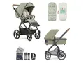 Gesslein Kombikinderwagen FX4 Swing Set, Grün, Hellgrün, 55x130x100 cm, EN 1888, UV 50+, Oeko-Tex® Standard 100, Feststellbremse, Fußstütze abklappbar, Federung, kugelgelagerte Räder, Verdeckung abnehmbar, 5-Punkte-Gurt, für Babyschale geeignet, Griff in Lederoptik, mit Tragegriff, Sitz umsetzbar, Reflektorstreifen, abnehmbarer Schutzbügel,5-Punkt-Gurt, Sportsitz verlängertem Verdeck,Matratze, abnehmbares Dach, zusammenklappbar, Baby on Tour, Kinderwagen, Kombikinderwagen