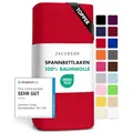Jacobson Jersey Spannbettlaken Spannbetttuch Baumwolle Bettlaken (Topper 180-200x200 cm, Rot)
