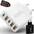 USB-C Ladegerät Adapter Schnellladegerät Weiß | mehrfach Netzteil Stecker Ladestecker handy | white multi chargers power 65W (20w + 30w + 35w) - Weiß