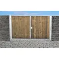 Einfahrtstor Ss Tor Verzinkt mit Pfosten & Holzfüllung 2-flügelig 250cm x 180cm - Silber