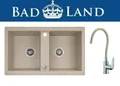 Elza Set Spülbecken 78x48 cm Doppelbecken beige Granit Spültischarmatur Siphon