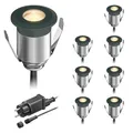 ledscom.de LED Boden-Einbauleuchte BINO für außen, anthrazit, IP67, 32mm Ø, warmweiß, 8er Set