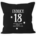 MoonWorks Kissenbezug Endlich 18 zum Geschenk zum 18. Geburtstag Kissen-Hülle Deko-Kissen 40x40 Baumwolle schwarz Unisize