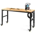 Vevor Werkbank, Höhenverstellbar, 154,9 X 50,8 Cm, Garagentisch Mit 79,5 Cm – 104,9 Cm Höhe Und 725,7 Kg Kapazität, Steckdosen Und Hartholzplatte Und Metallrahmen Und Lenkrollen, Für Werkstatt Büro Zu