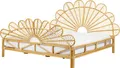 BELIANI Bett Hellbraun Rattan und Mahagoniholz mit Lattenrost 180 x 200 cm Hohes Kopf- und Fußteil Pfauform Boho Doppelbett Schlafzimmer Ausstattung
