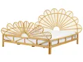Bett Rattan hellbraun Lattenrost 180x200 cm Kopf- & Fußteil Pfauform Florent