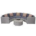 Mendler Poly-Rattan Garnitur rund HWC-E17, Garten-Set Sitzgruppe - grau, Polster dunkelgrau, Kissen beige
