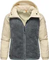 Ragwear warme Damen Übergangsjacke Hybrid-Plüschjacke kurz mit gesteppten Ärmeln und Kapuze Leeloo Grey Blocked Gr. 6XL