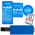 ICEHOF Kühlpads (3x) mit Vlies-Hülle - Inkl. Klettband - Kuschelweich, lange Kühldauer, Kühlpack Gel Kühlakku Kühlgel Kühlkompresse Kühlkissen Kühlkompressen Kühlbeutel Eisbeutel Kältekompresse Blau