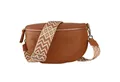 MIRROSI Bauchtasche Damen, Echtleder, Leder, Made in Italy, Umhängetasche, Brusttasche, (Schultertasche für jeden Anlass (1 Tasche & 2 Gurte), Damen Taschen, 3 Größen auswählbar), Crossbody Bag, Cognac Braun, verstellbaren Schulterriemen