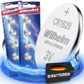10 x WILHELM Lithium CR1620 Knopfzelle 3V 70mAh ø16x2,0mm Batterie DL1620, 6620