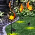 3er Set LED Solar Leuchten Außen Garten Veranda Beleuchtung Dekoration Steck Lampen Flammen Mond
