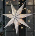 BRUBAKER 3D Weihnachtsstern zum Aufhängen - LED Papierstern mit Timer - 60 cm Adventsstern Batteriebetrieben, Silber