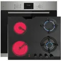 Böhme Einbaubackofen HB60F78PPX mit versenkbare Knebel, Edelstahl Glas mit Heißluft mit Hybrid Kombi GAE60HY Glas Gas Elektro 60cm Kochfeld Erdga... - Silber