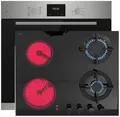 Böhme Einbaubackofen HB60F78PPX 78L Edelstahl mit Heißluft, 9 Funktionen, Timer, Teleskopauszug + Gasline GAE60HY 60 cm Kombi Elektro/Gas Kochfeld SCHOTT CERAN, 2 Gasbrenner, 2 Elektro-Kochzonen