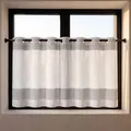 Happy Home Scheibengardine mit Ösen 140x50 cm – Halbtransparenter Vorhang Leinenoptik Grau Weiß – Moderne Bistrogardine für Küche & Bad – Küchengardine Kurz & Waschbar