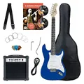 Rocktile Banger's Pack Komplettset E-Gitarre Blau (Verstärker, Tremolo, Tasche, Kabel, Gurt, Plecs, Ersatzsaiten und Schule mit CD/DVD)