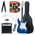 8-Teile Komplett E-Gitarre Set Verstärker Gigbag Tasche Gurt Gitarrenset Blau