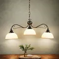 Hängeleuchte Metall Glas elegant Braun antik 3-flammig Jugendstil E27 Hängelampe Esszimmer Wohnzimmer