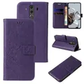 LBH Handy Hülle für Huawei Mate 10 Pro Case Handytasche Schmetterling Blumen Flower Standfunktion Schutzhülle Magnet Rundum Schutz 360 Grad Flipcase Cover Violett