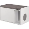 Relaxdays Katzenschrank MDF Weiß Grau mit Sitzauflage 45,5 cm x 75 cm x 43 cm 17,3 kg