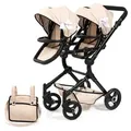 Bayer Design 26275AA Zwillingspuppenwagen Twin NEO mit Tasche, höhenverstellbarer Griff, Schwenkschieber, Sitze einzeln steckbar - Beige